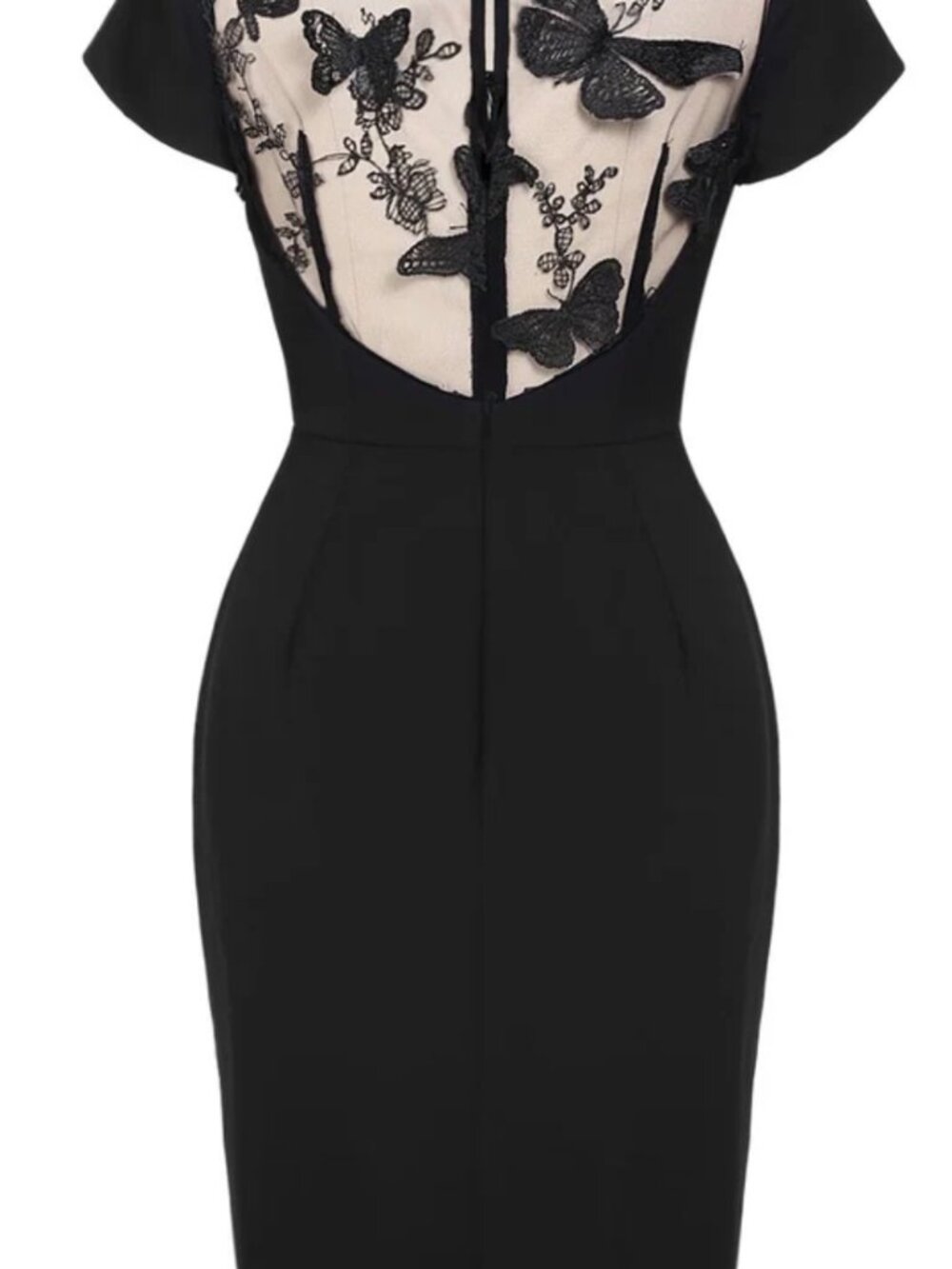 Black 1960s Butterfly Backless Pencil Dress - Picture 3 of 8